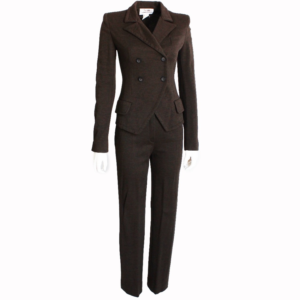 Vintage Sonia Rykiel Brown Wool Pants Suit Double Breasted Jacket France M